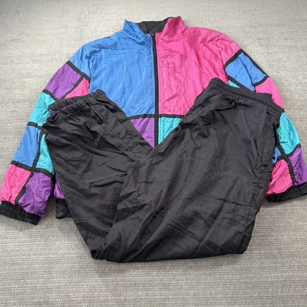 Vintage Retro 90s Tracksuit Barbie Style Jacket LAVON Womens L Colorblock Baggy